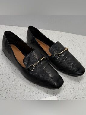 Zara Black Snake Embossed Loafers Gold Bit Slip On Flats Womens Size 39